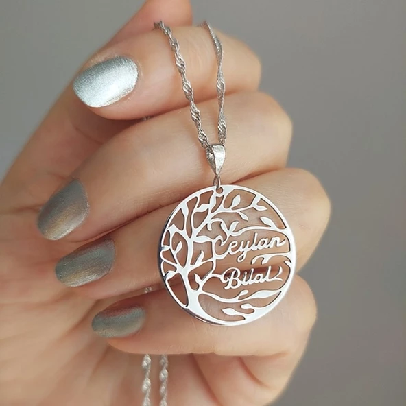 Vaoov 925 Ayar Gümüş Singapur Zincirli İsimli Hayat Ağacı Kolye - Resim 2