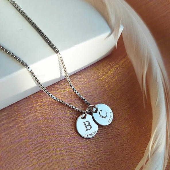 Vaoov 925 Ayar Gümüş Venezia Zincirli Harf ve Tarih Kolye ürün görseli