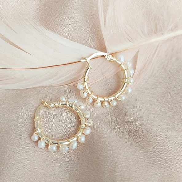 Vaoov 925 Ayar Gümüş İncili Sarmal Küçük Boy Halka Küpe - Resim 4