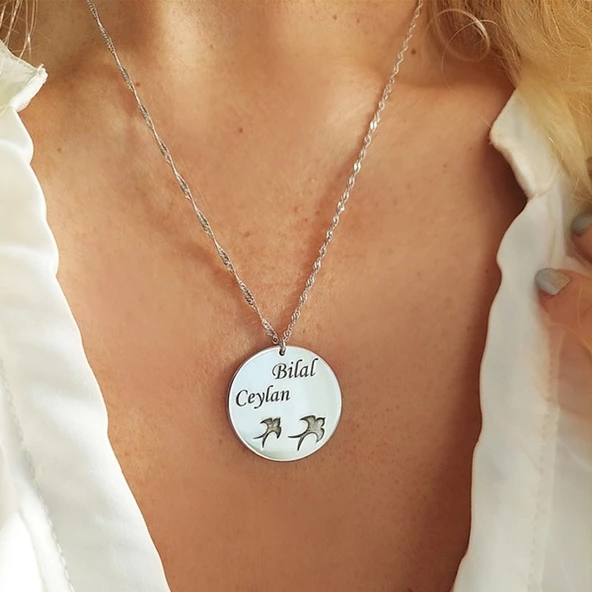 Vaoov 925 Ayar Gümüş Singapur Zincirli İsimli Kırlangıç Kolye - Resim 4