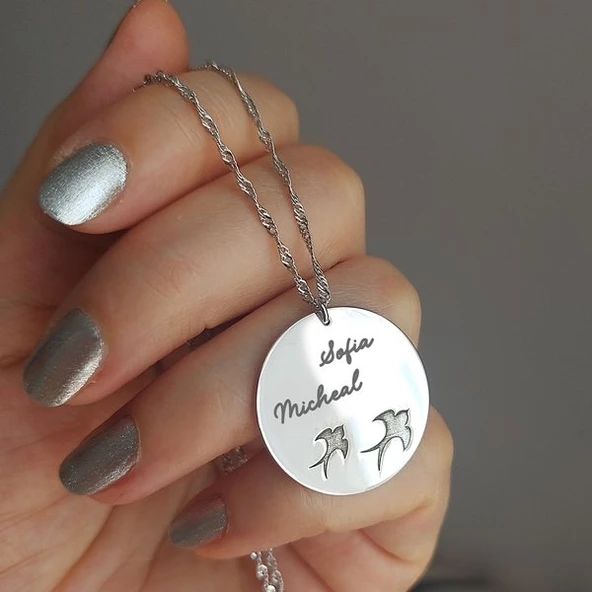 Vaoov 925 Ayar Gümüş Singapur Zincirli İsimli Kırlangıç Kolye - Resim 3