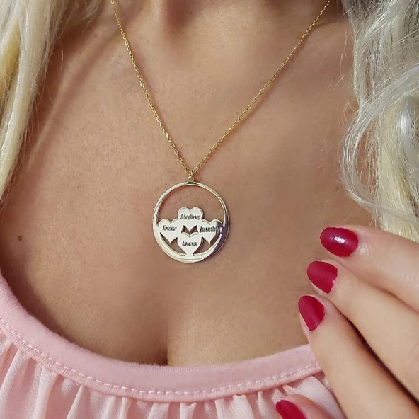 Vaoov 925 Ayar Gümüş Dört İsimli Kalpli Kolye - Resim 2