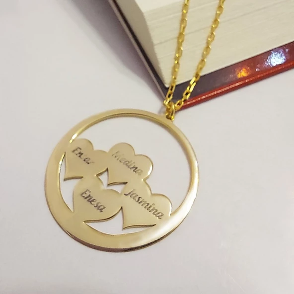 Vaoov 925 Ayar Gümüş Dört İsimli Kalpli Kolye ürün görseli