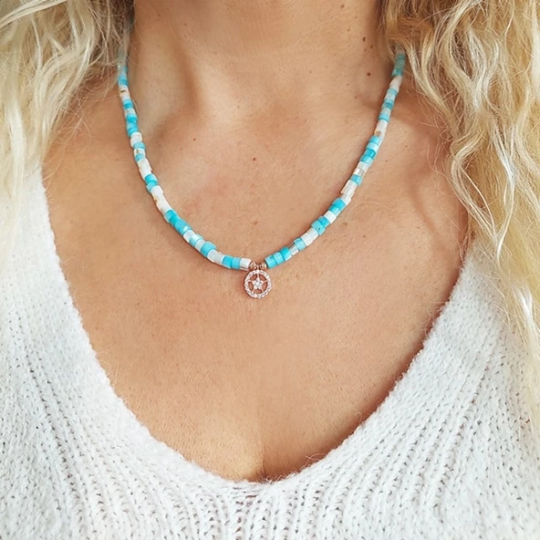 Vaoov 925 Ayar Gümüş Sedef Taşlı Yıldız Kolye - Resim 2