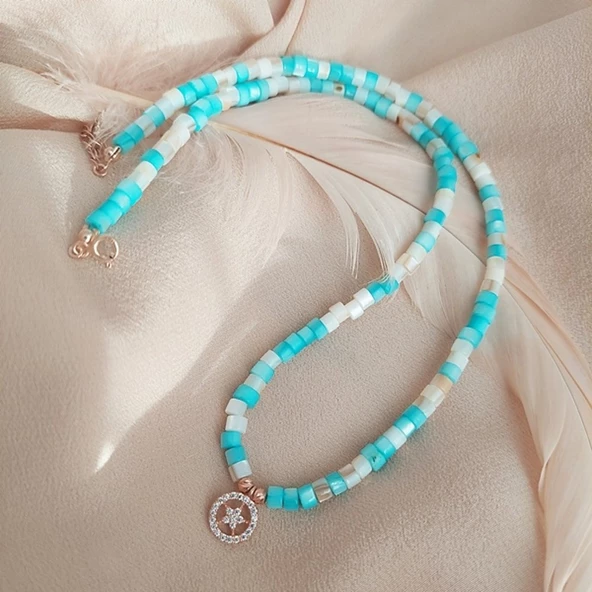 Vaoov 925 Ayar Gümüş Sedef Taşlı Yıldız Kolye - Resim 4