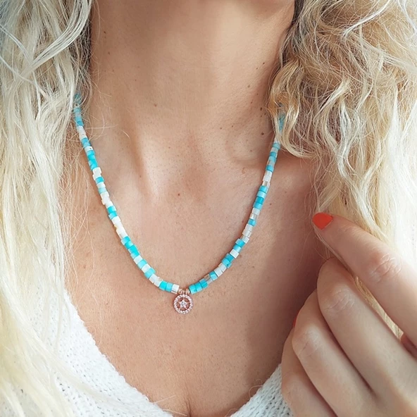 Vaoov 925 Ayar Gümüş Sedef Taşlı Yıldız Kolye - Resim 3