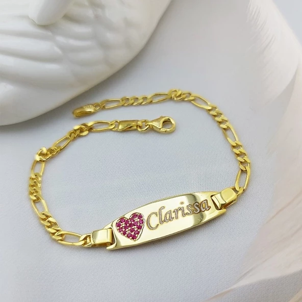 Vaoov 925 Ayar Gümüş Kalpli İsimli Çocuk Bileklik - Resim 2