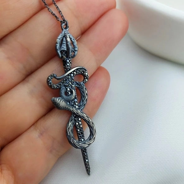 Vaoov 925 Ayar Gümüş Yılanlı Kılıç Kolye - Resim 3