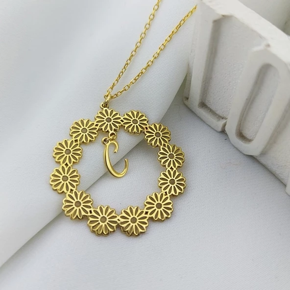 Vaoov 925 Ayar Gümüş Harf Sallantılı Papatya Kolye - Resim 2