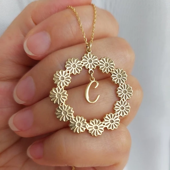 Vaoov 925 Ayar Gümüş Harf Sallantılı Papatya Kolye - Resim 4