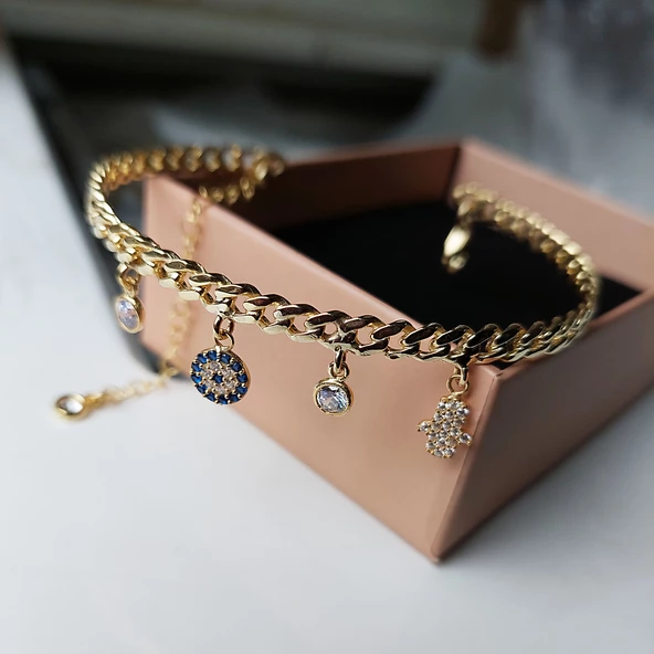 Vaoov 925 Ayar Gümüş Fatmanın Eli Nazar Taşlı Kelepçe Bilezik - Resim 3