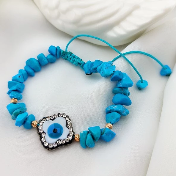 Vaoov 925 Ayar Gümüş Mavi Firuze Taşlı Nazar Bileklik ürün görseli