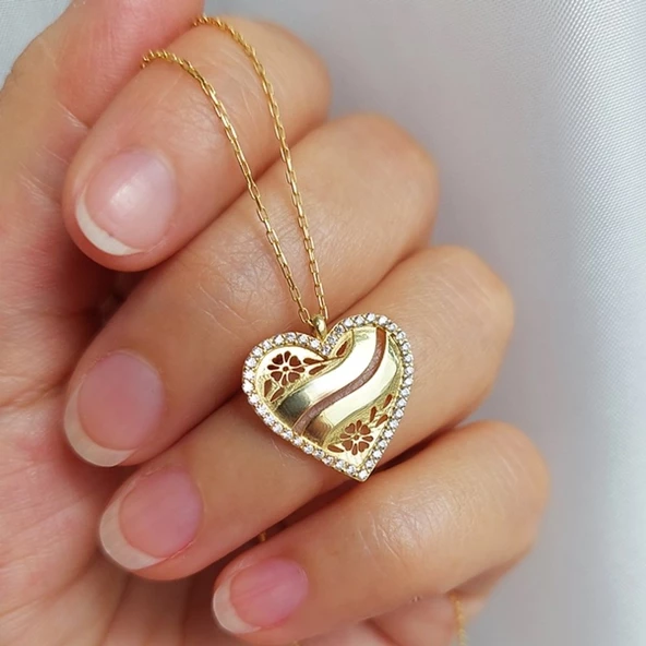 Vaoov 925 Ayar Gümüş İki İsimli Kişiye Özel Kalp Kolye - Resim 5