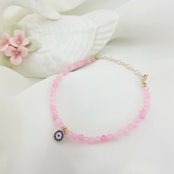 VAOOV 925 Ayar Gümüş Pembe Kuvars Taşlı Nazar Bileklik ürün görseli