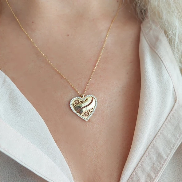 Vaoov 925 Ayar Gümüş İki İsimli Kişiye Özel Kalp Kolye - Resim 2