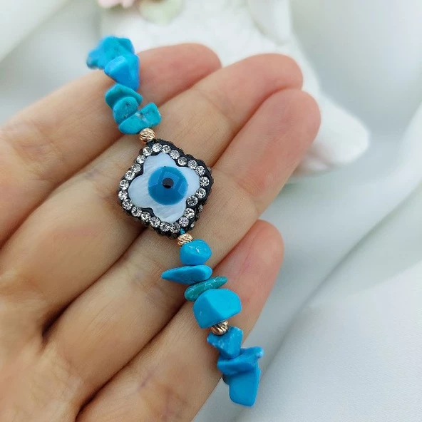 Vaoov 925 Ayar Gümüş Mavi Firuze Taşlı Nazar Bileklik - Resim 2