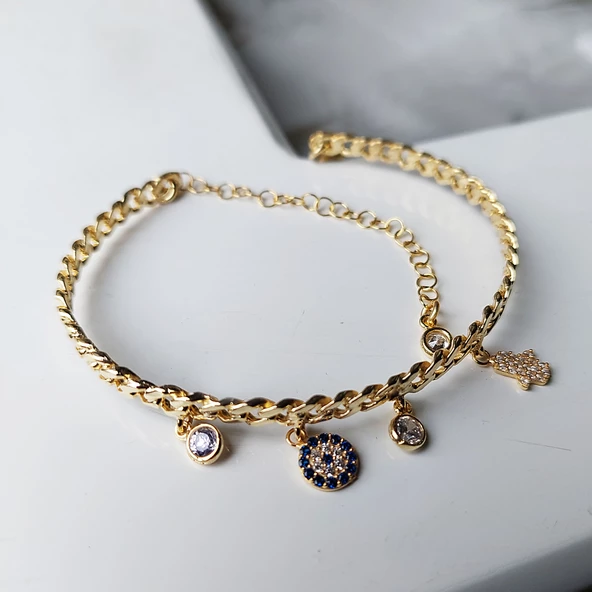 Vaoov 925 Ayar Gümüş Fatmanın Eli Nazar Taşlı Kelepçe Bilezik - Resim 2