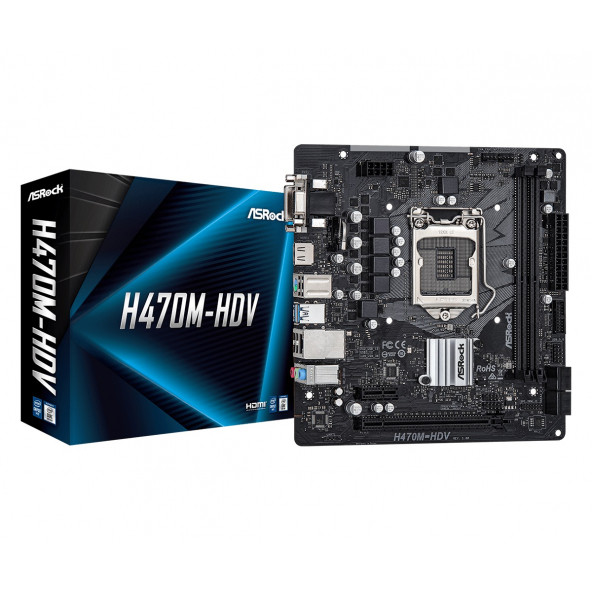 AsRock H470M-HDV Socket 1200, DDR4 2933MHz, USB 3.2 Gen1, DVI, VGA, HDMI mATX Anakart