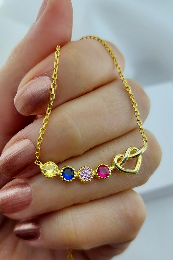 Kadın 925 Ayar Gümüş Sonsuz Aşk Renkli Taşlı Kolye - Resim 2