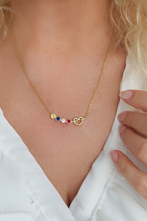 Kadın 925 Ayar Gümüş Sonsuz Aşk Renkli Taşlı Kolye - Resim 3