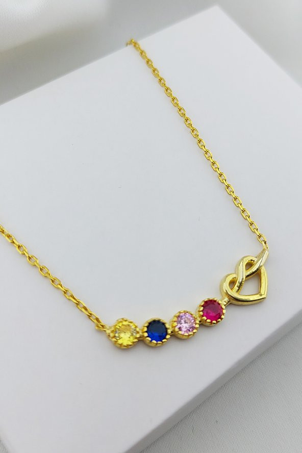 Kadın 925 Ayar Gümüş Sonsuz Aşk Renkli Taşlı Kolye - Resim 4