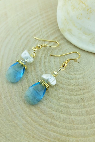 Vaoov 14 Ayar Altın Kaplama Swarovski Taşlı Mayorka İnci Küpe - Resim 3