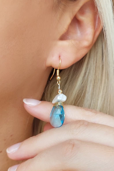 Vaoov 14 Ayar Altın Kaplama Swarovski Taşlı Mayorka İnci Küpe ürün görseli