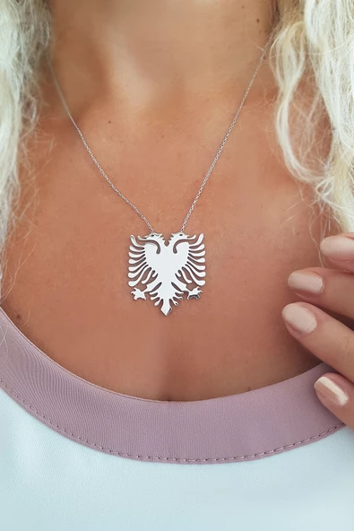 Vaoov 925 Ayar Gümüş Arnavut Bayrağı Kolye - Resim 2