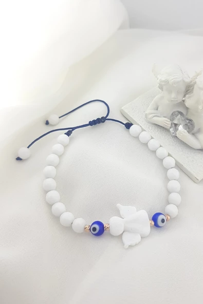 Vaoov El Yapımı Beyaz Cam Melek Bileklik - Resim 2