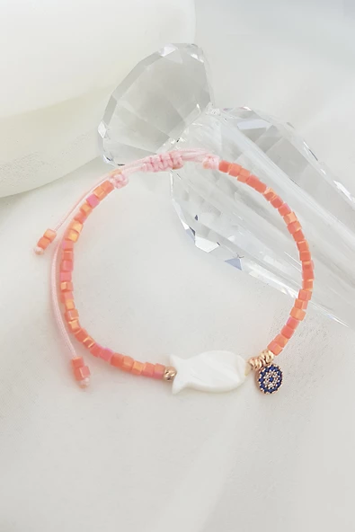 Vaoov Sedef Balık ve Renkli Boncuklu Gümüş Bileklik ürün görseli