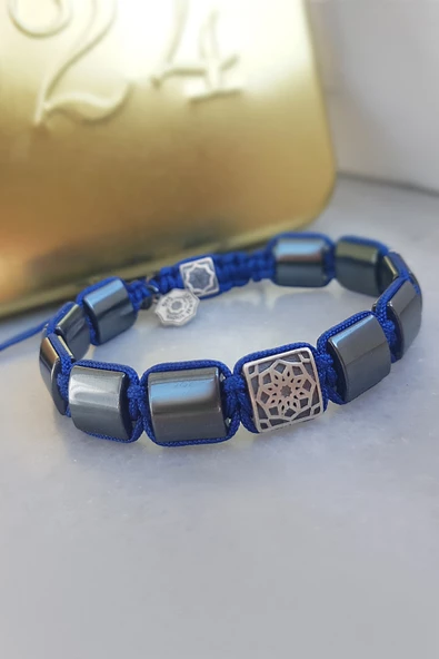 Vaoov 925 Ayar Gümüş Hematit Taşlı Erkek Bileklik - Resim 2