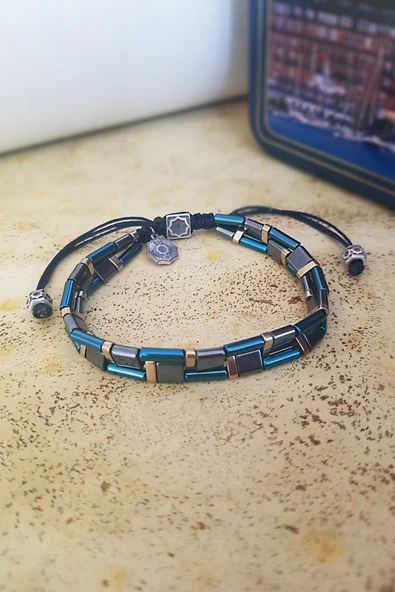 Vaoov 925 Ayar Gümüş Hematit Taşlı Erkek Bileklik ürün görseli