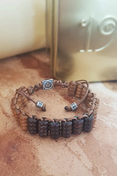 Vaoov 925 Ayar Gümüş Özel Kesim Ahşap Erkek Bileklik ürün görseli