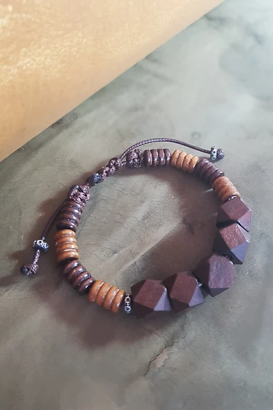 Vaoov 925 Ayar Gümüş Özel Kesim Ahşap Erkek Bileklik ürün görseli