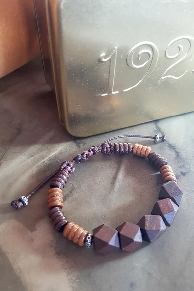 Vaoov 925 Ayar Gümüş Özel Kesim Ahşap Erkek Bileklik - Resim 2