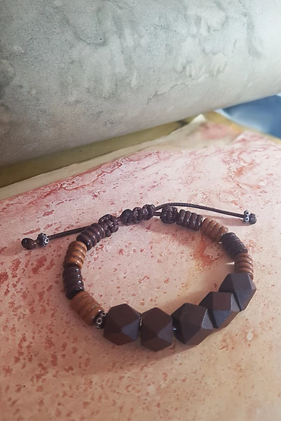 Vaoov 925 Ayar Gümüş Özel Kesim Ahşap Erkek Bileklik - Resim 3