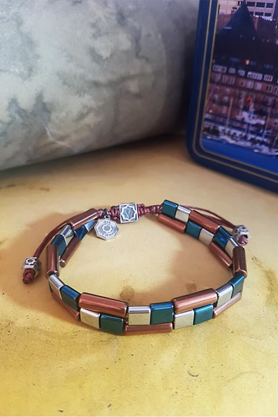 Vaoov 925 Ayar Gümüş Hematit Taşlı Erkek Bileklik ürün görseli