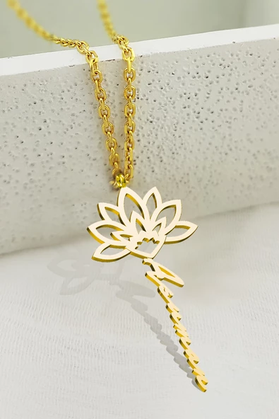 Vaoov 925 Ayar Gümüş Lotus Çiçeği Kadın İsim Kolye ürün görseli