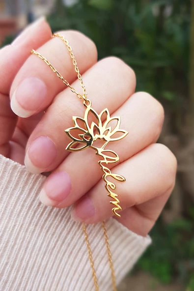 Vaoov 925 Ayar Gümüş Lotus Çiçeği Kadın İsim Kolye - Resim 2