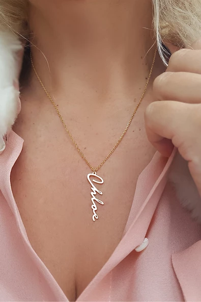 Vaoov 925 Ayar Gümüş El Yazısı Dikey İsim Kolye - Resim 3