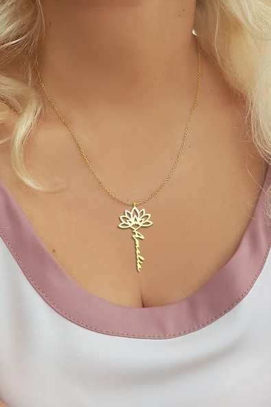 Vaoov 925 Ayar Gümüş Lotus Çiçeği Kadın İsim Kolye - Resim 3