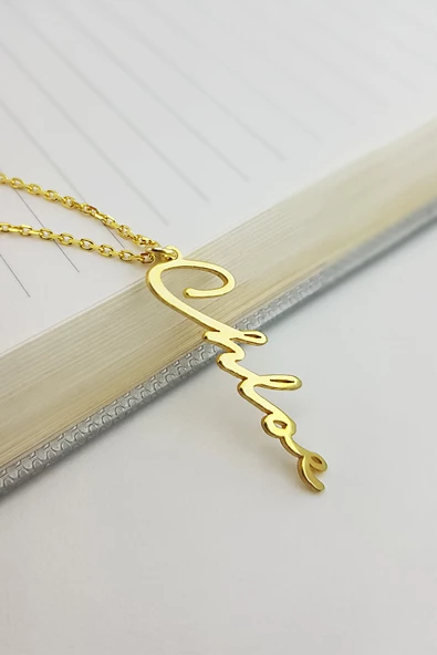 Vaoov 925 Ayar Gümüş El Yazısı Dikey İsim Kolye - Resim 4