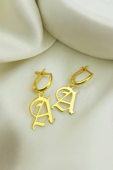 Vaoov 925 Ayar Gümüş Kişiye Özel Gotik Harf Küpe - Resim 3