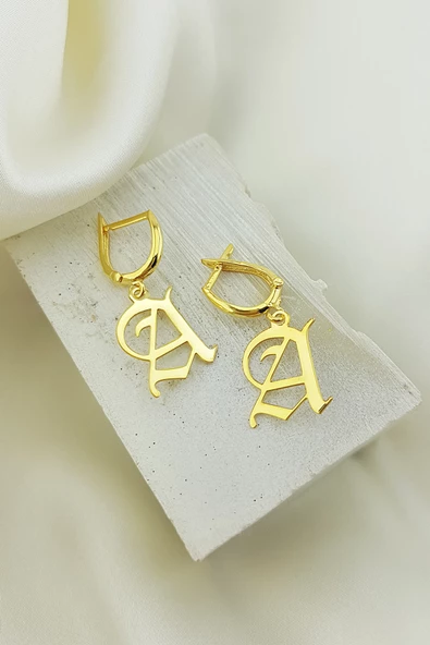 Vaoov 925 Ayar Gümüş Kişiye Özel Gotik Harf Küpe - Resim 2