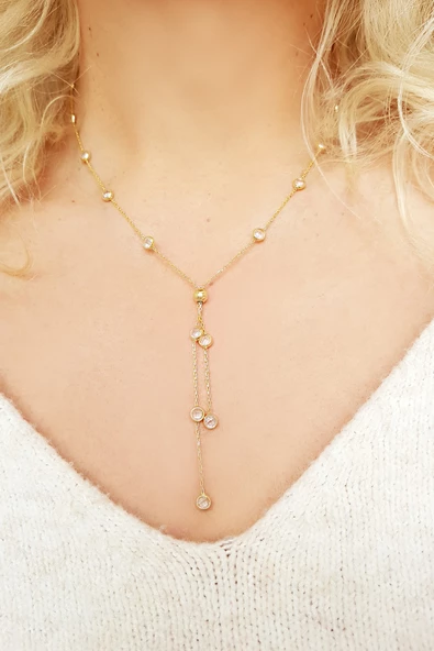 Vaoov 925 Ayar Gümüş Sıra Taşlı Sallantılı Kolye ürün görseli