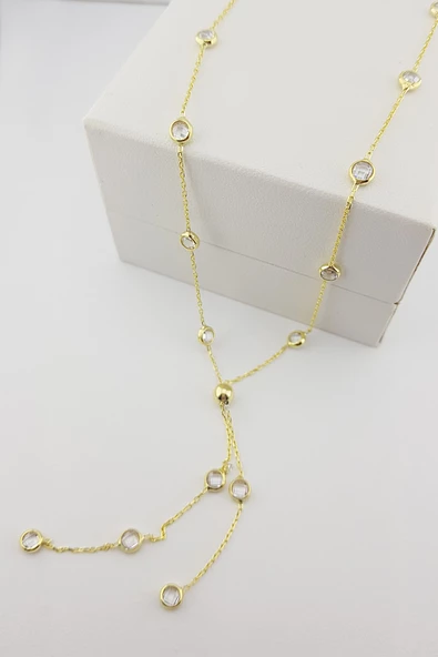 Vaoov 925 Ayar Gümüş Sıra Taşlı Sallantılı Kolye - Resim 4