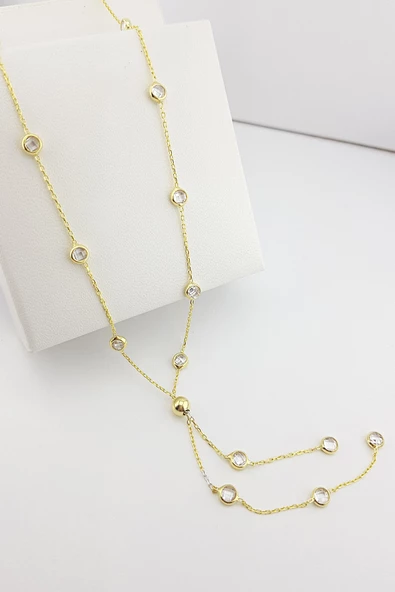 Vaoov 925 Ayar Gümüş Sıra Taşlı Sallantılı Kolye - Resim 3