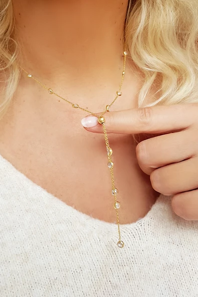 Vaoov 925 Ayar Gümüş Sıra Taşlı Sallantılı Kolye - Resim 2