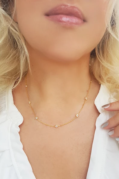 Vaoov 925 Ayar Gümüş Sıra Taşlı Kolye ürün görseli