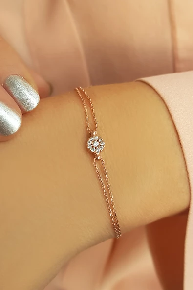 Vaoov 925 Ayar Gümüş Taşlı Yuvarlak Bileklik - Resim 3